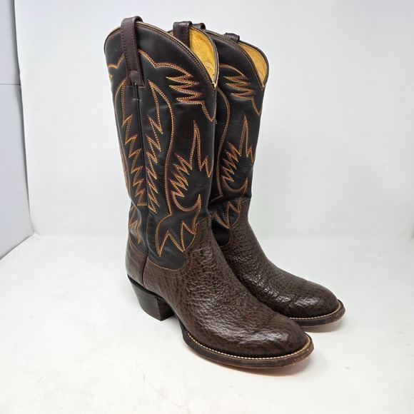 Vintage Renegade Men\'s 7D Brown Leather Western Cowboy Boots Embroidered Stitchi main image 14